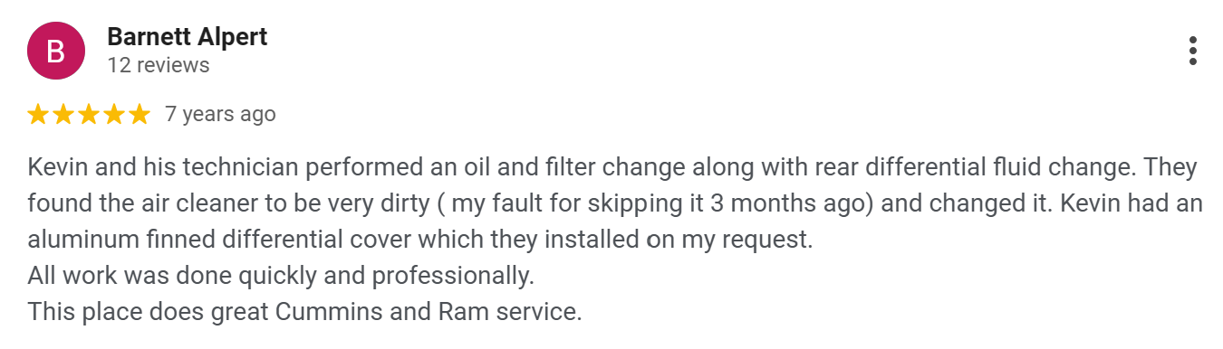 Google review for Titan Diesel Sports.