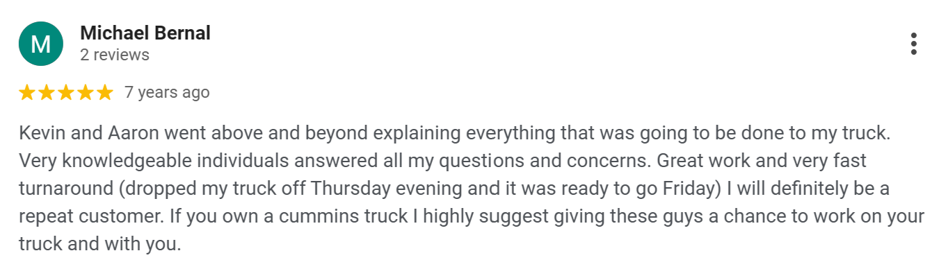 Google review for Titan Diesel Sports.